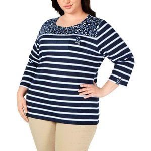 Karen Scott Women's Plus Scoop Neck Striped Top Blue 2X